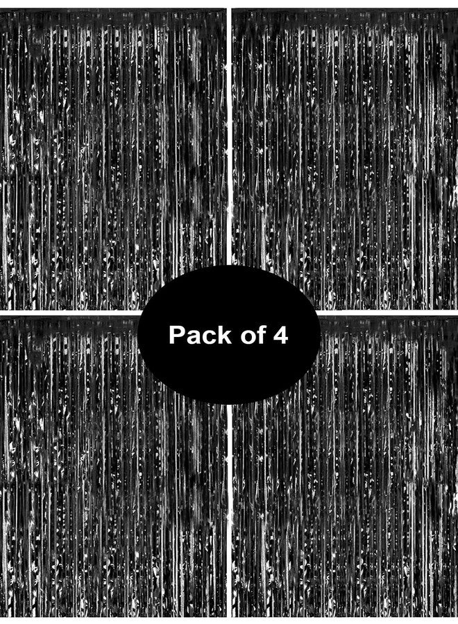 بروبسيكل ستائر خلفية من رقائق معدنية سوداء لامعة من بروبسكل، مقاس 4 أقدام × 6 أقدام - (عبوة من 4 قطع) ستائر سوداء لامعة لتزيين أعياد الميلاد، وحفلات توديع العزوبية، وحفلات استقبال المولود، والذكرى السنوية، وجلسات التصوير، وخلفيات الحفلات - Image 2